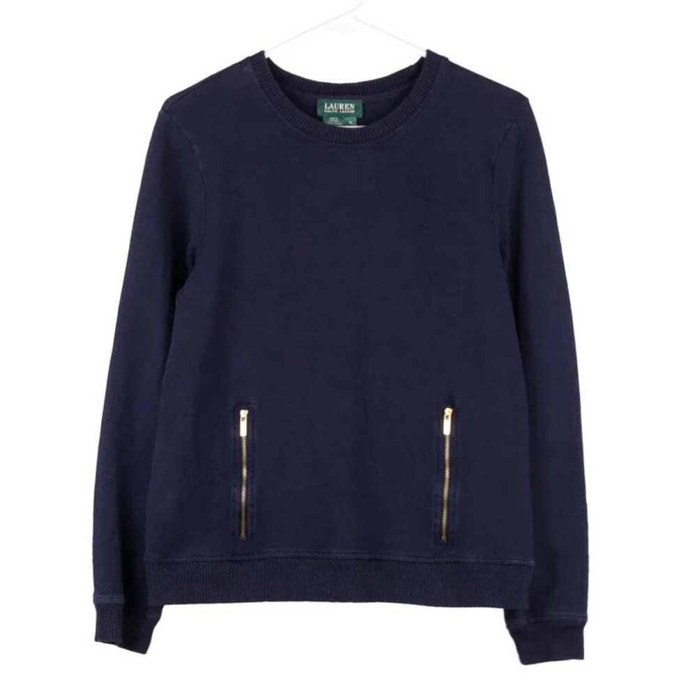 Ralph Lauren Petite navy blue pullover sweatshirt zipper pockets petite large